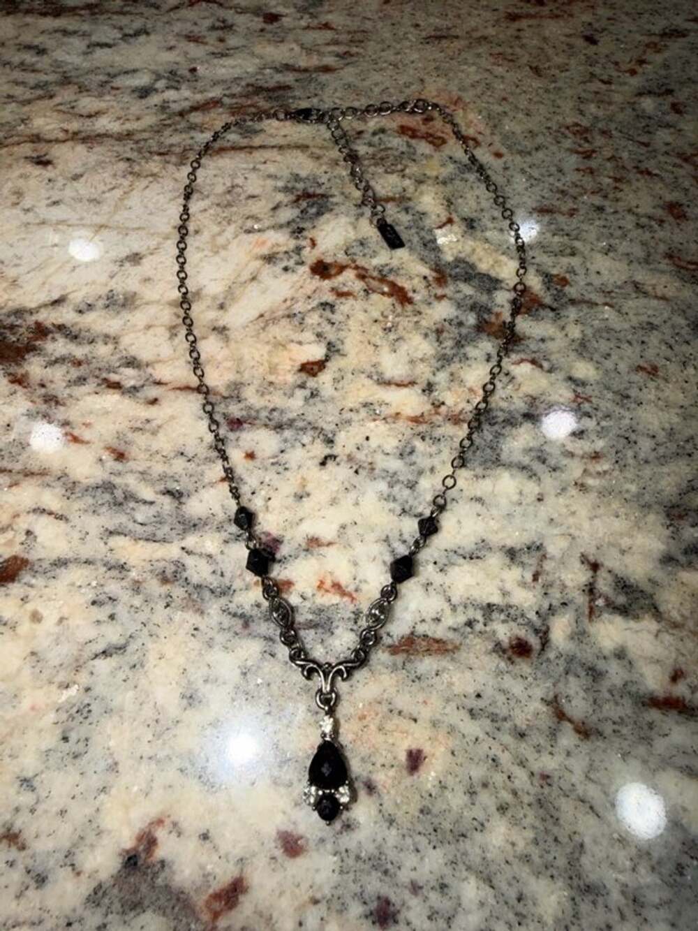 1928 Jewelry Black Faceted Teardrop Pendant Necklace